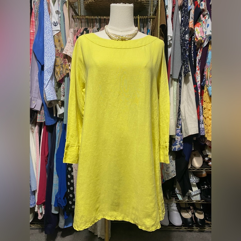 Tyler Böe 100% Linen Boatneck Shift Tunic Dress Yellow M